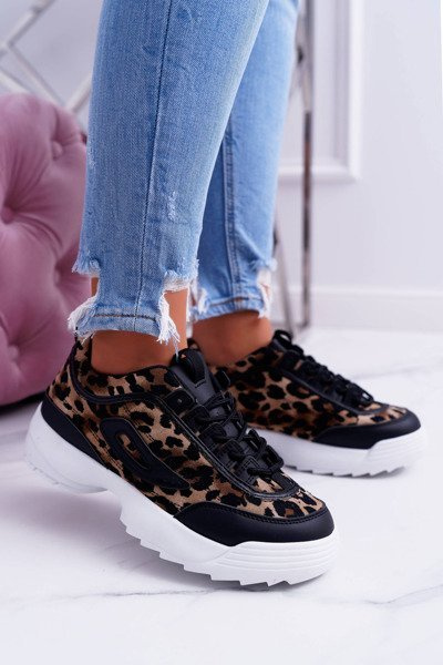 Chaussures léopard noires pour femmes sportives Faqundo