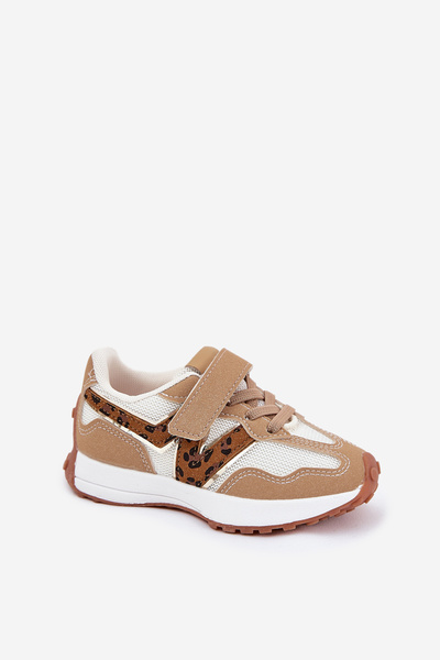 Gyerek Velcro Sneakers Leopárd Mintás Sötét Bézs Tezzu