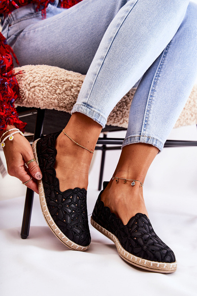 Women's Slip-On Floral Black Ballerina Shoes Vennice