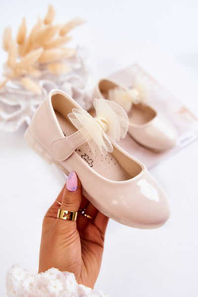 Ballerines Enfant Laquées Avec Velcro Beige clair Carla