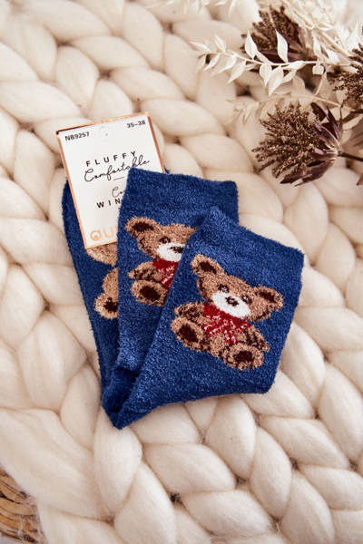 Chaussettes Douces Et Chaudes Femme Ours En Peluche Bleu