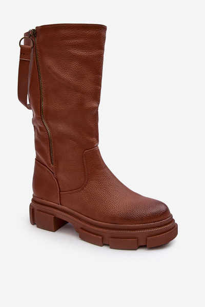 Bottes mi-mollet avec dessus en lizames marron