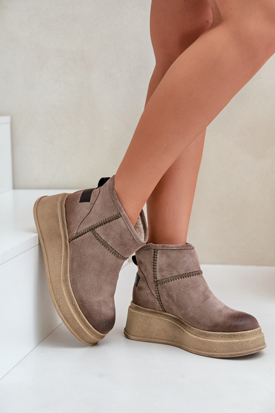 Bottes De Neige En Cuir Daim Sur Plateforme Et Compensée Marron Maciejka 06769-02 Marron Foncé