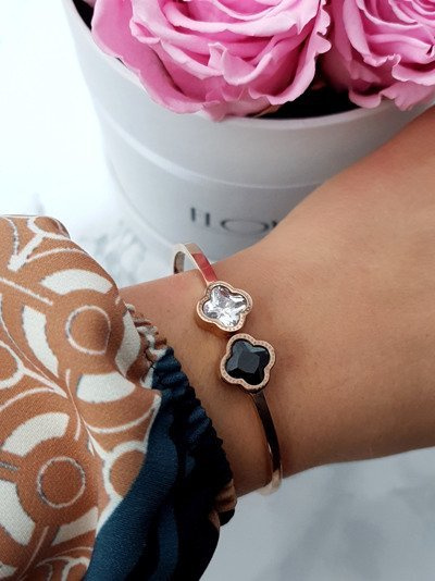 Women's Steel Bracelet With Two Zircons Pink Gold Beluci