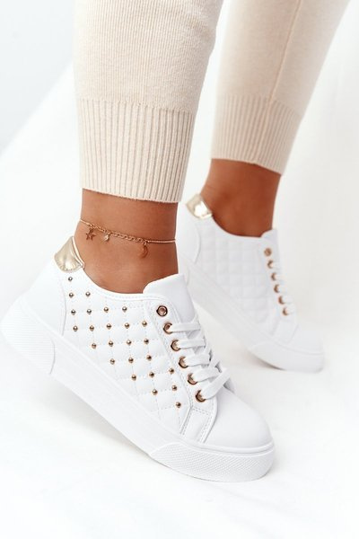 Tennisschuhe mit Steppmuster für Frauen Weiß und Gold Fondness