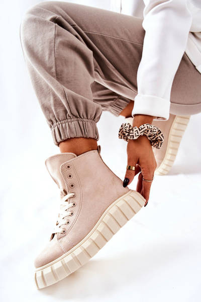 Baskets Hautes Plateformes En Daim Beige Menipise