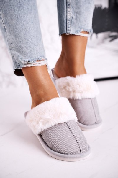 Chaussons Femme Avec Fourrure Gris Homely