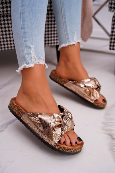Pink Aur Metallics Cork Flip Flops cu cocard