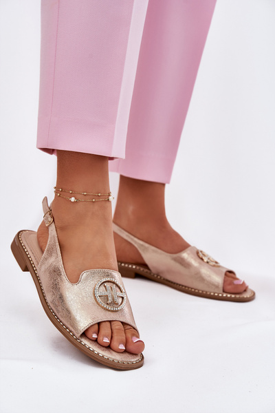 Sandales Femme À Talon Plat Avec Décoration S.Barski KV51-002 Or Rose