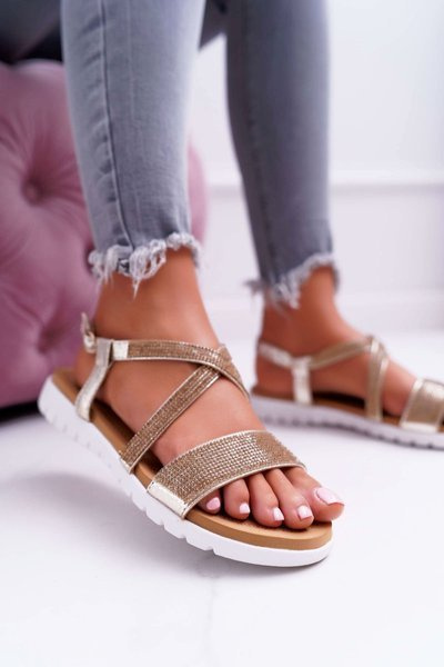 Women's Lu Boo Sandals With Zircons 406-5 Gold Stella