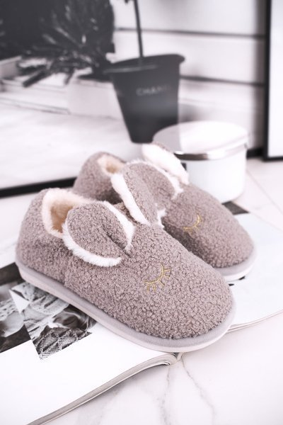Chaussons Femme Avec Fourrure Lapin Gris Goody