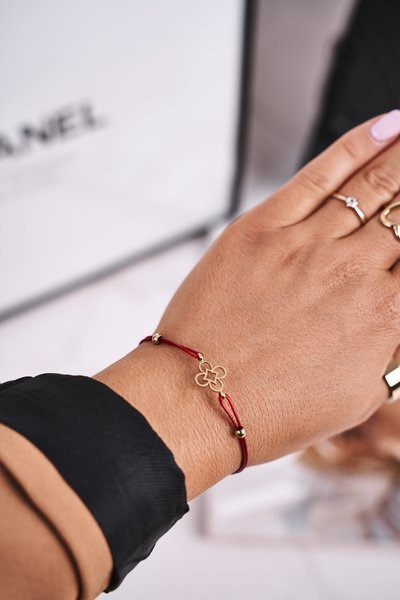 Bracelet Femme Trèfle Doré Corde Rouge Truelove