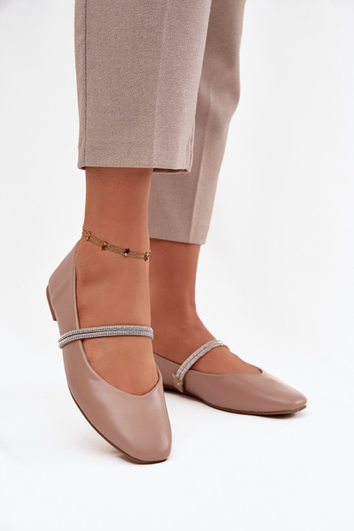 Ballerines Femmes Avec Bandes Brillantes Beige Foncé Ilirene