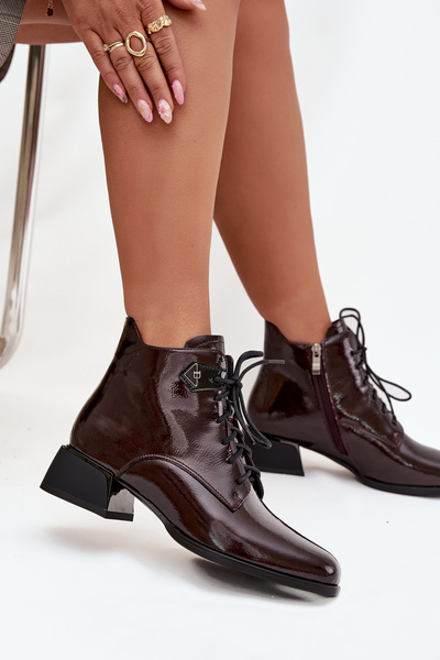 Leder Lackierte Damenschuhe auf Blockabsatz Artiker 57C1119 Burgunder