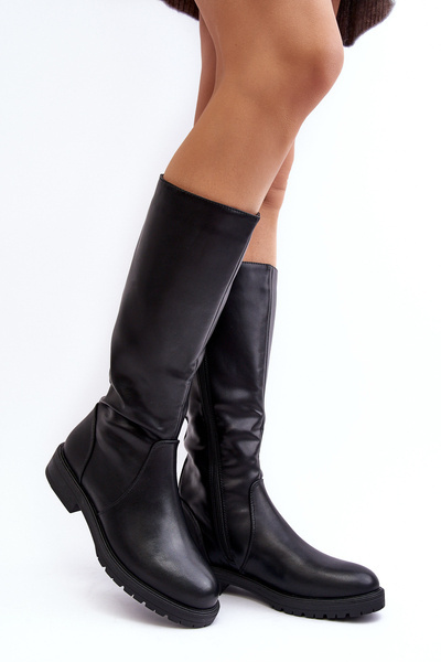 Bottes isolées à talons plats pour femmes noires Evelio