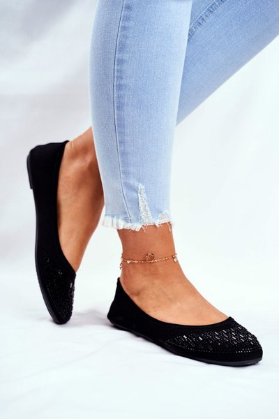 Schwarze Damen Ballerinas mit Zirkonen Amantero