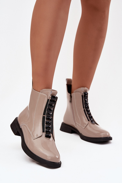 Boots pour femmes en cuir naturel laqué D A MR52 108 beige