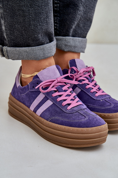 Zazoo N1068S4 Baskets en Daim Femmes sur Plateforme Violet Foncé