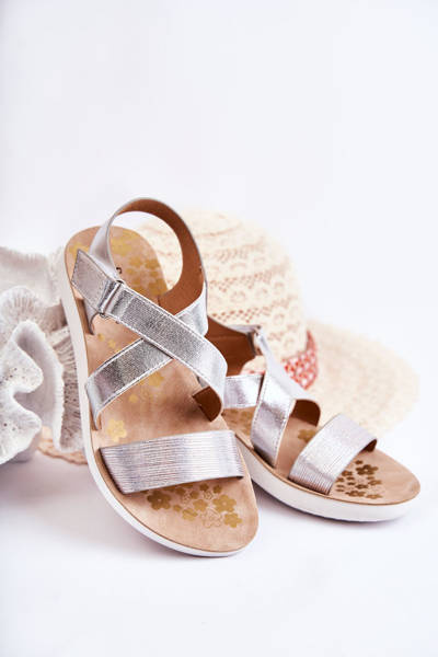 Sandales Enfant Avec Velcro Argent Alise