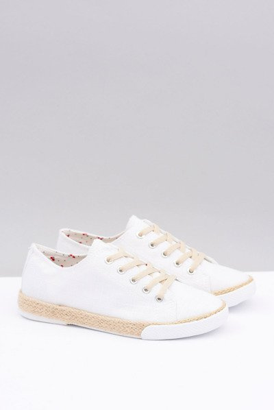 Weiß Leinen Damen Stoff Espadrilles Peppi