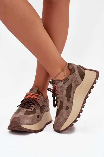 Bőr platformos sneaker női Big Star SS274627 HI-POLY SYSTEM bézs