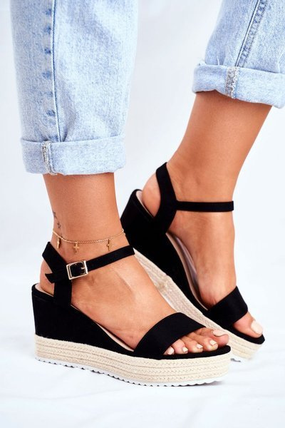 Sandales compensées pour femmes noires Merdoe