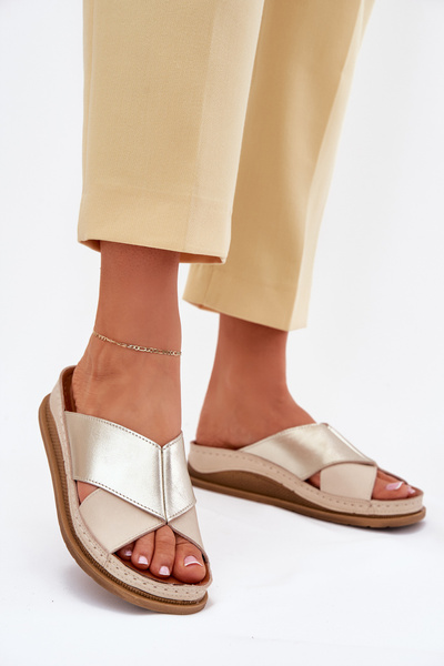 Leder Damen Sandalen Auf Plattform Maciejka L4986-37 Beige-Gold
