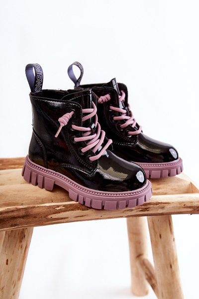 Lackierte warme Stiefel Schwarz und lila Heidi