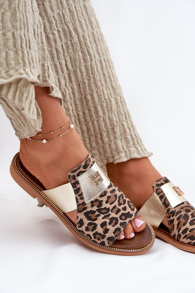Elegante Sandalen Aus Natürlichem Leder Mit Flachem Absatz Zazoo 40423 Leopard