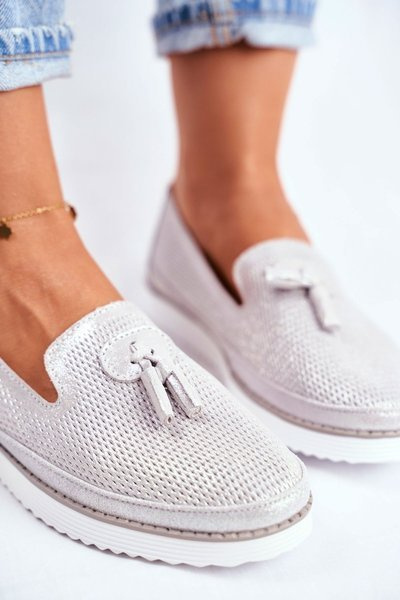 Mocassins Femme Cuir Argenté Amore Mio