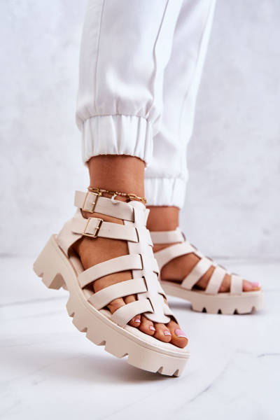 Sandales En Cuir À Brides Beige Minorite