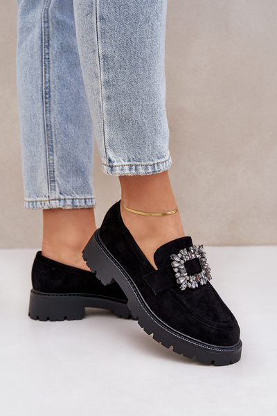 Mocassins Écologiques En Daim Pour Femmes Avec Broche Décorative Noire Valiana