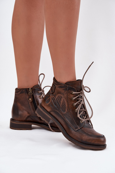 Bottes pour femmes en cuir véritable à talon plat Maciejka 07063-02 Marron