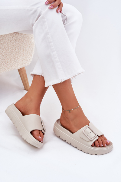 Damen Schaum Plattform Sandalen Mit Schnalle Beigefarben Viasara