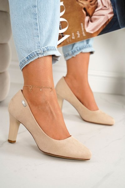 Escarpins classiques pour femmes sur un talon bloc en daim beige Eleanor