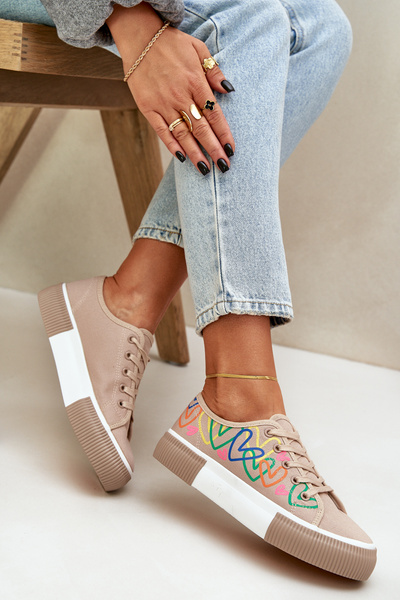 Baskets Femme Cœurs Beige Foncé Fonirea