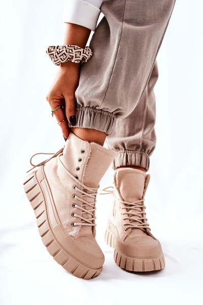 Beige Marlow Plateau-Sneakers aus Leder