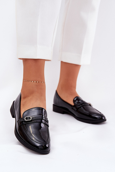 Mocassins Vernis Femmes Avec Boucle Décorative Noirs Mollan