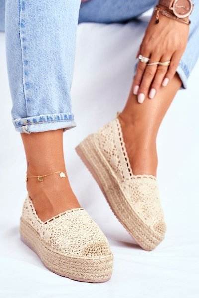 Espadrilles pentru femei pe platforma bej folk