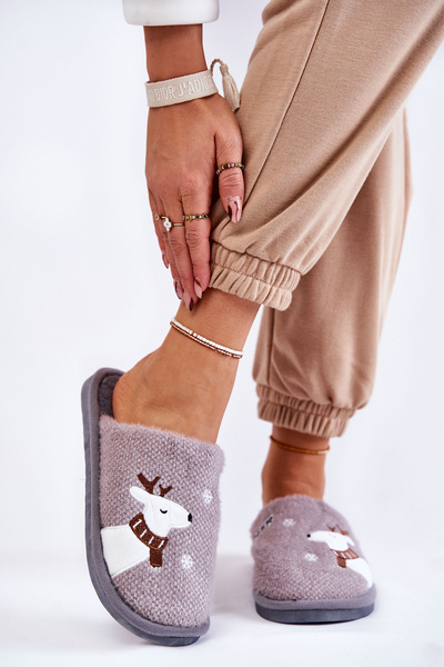 Chaussons de Noël pour femmes avec renne gris Millio