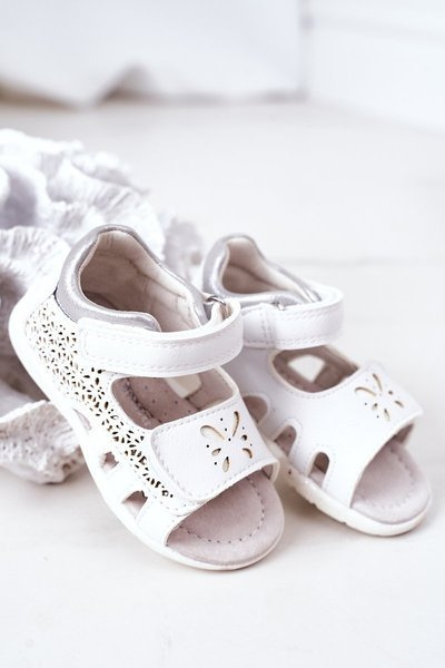 Children's Leather Velcro Sandals White Meera