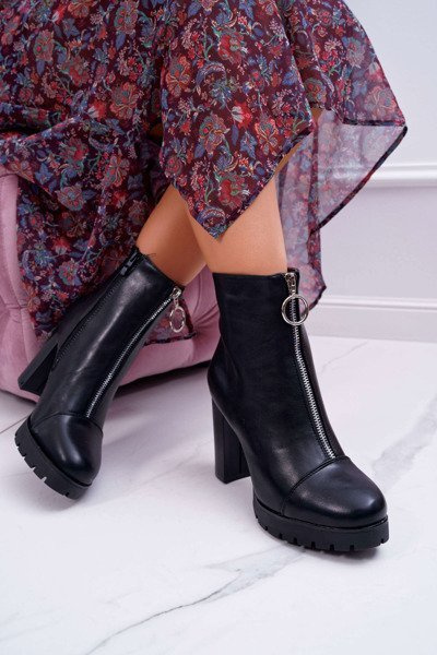 Damen Stiletto Stiefel Dekorativer Reißverschluss Schwarz Senuto