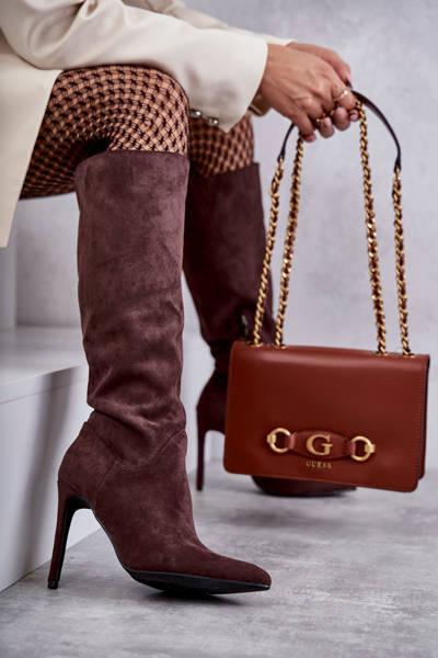 Classic Suede Black Boots On A Brown Ameya