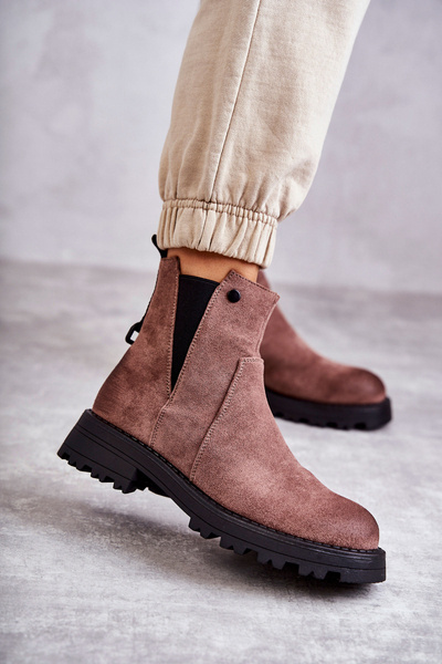Warme Stiefel aus Wildleder mit flachem Absatz Helles Braune Salome