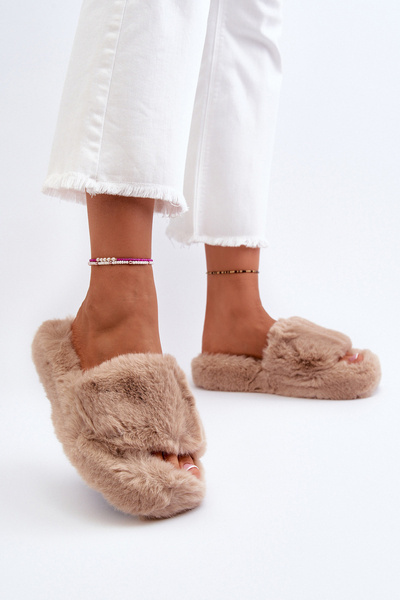Damen Pelzhausschuhe Beige Stepia