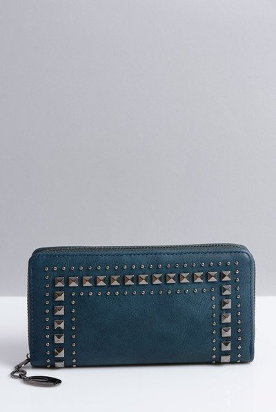 Grand Portefeuille Femme Bleu Marine à Clous