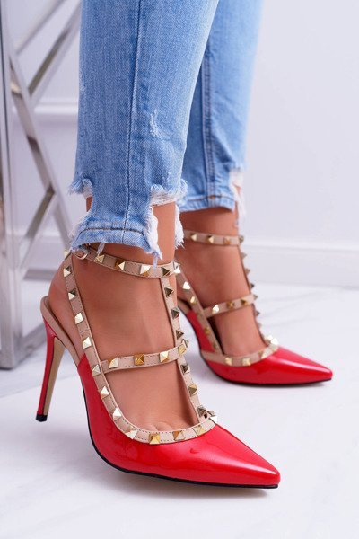 VICES Escarpins Femme Laqués Rouges Avec Clous Valenti Jets