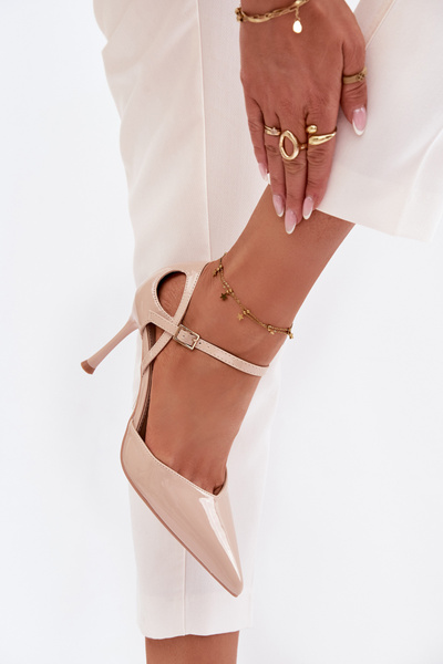 Escarpins en cuir verni avec bride beige Tarilin