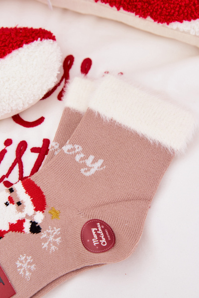 Weihnachtskindersocken Mit Fell Und Santa Wolle Alpaka Dunkelbeige