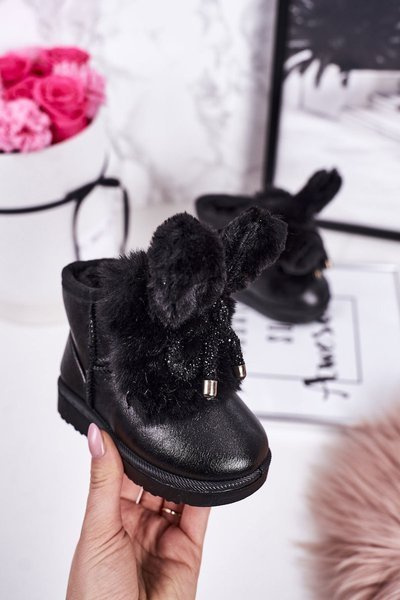 Bottes De Neige Pour Enfants Isolées Avec Fourrure Avec Oreilles Lapin Noir